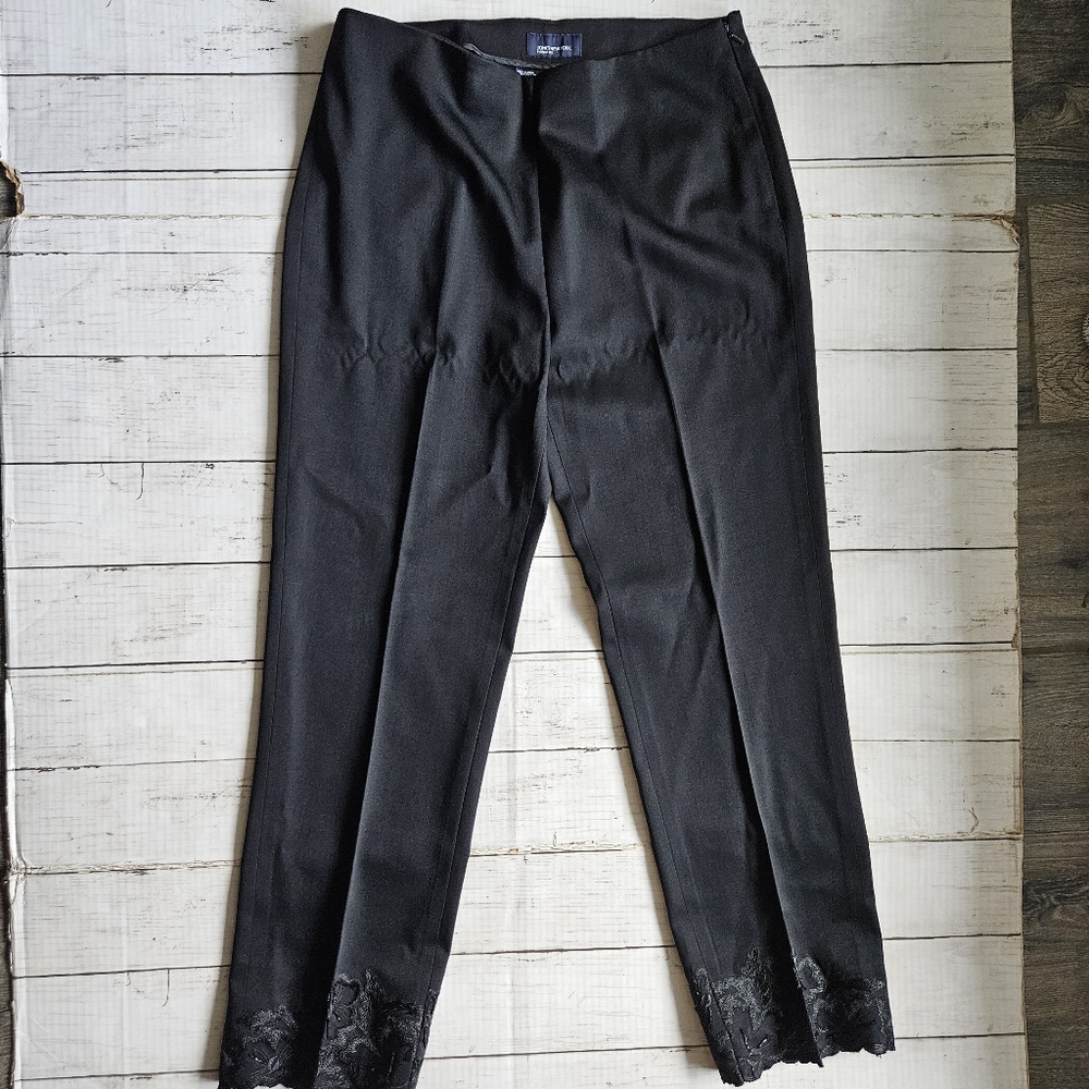 Jones New‎ York Signature Black Pants With Embroidery At Ankles Wool Blend Sz 6